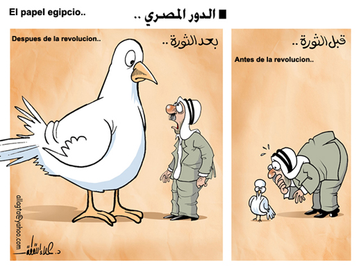 Viñeta cómica en relación a el papel egipcio en la revolución.