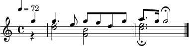  { \tempo 4 = 72 \set Staff.midiInstrument = #"harpsichord" \partial 4   << \relative c
